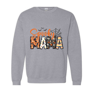 Custom Halloween Spooky Mama Sweatshirt with Kids Name on Sleeve Sweatshirt, Mama Halloween Gift, Mama Halloween