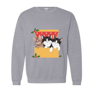 Cute Cat Christmas Sweatshirt, 90s Cat Christmas Hoodie, Retro Christmas Gift, Funny Cat Christmas Sweatshirt, Cat Lover Gift