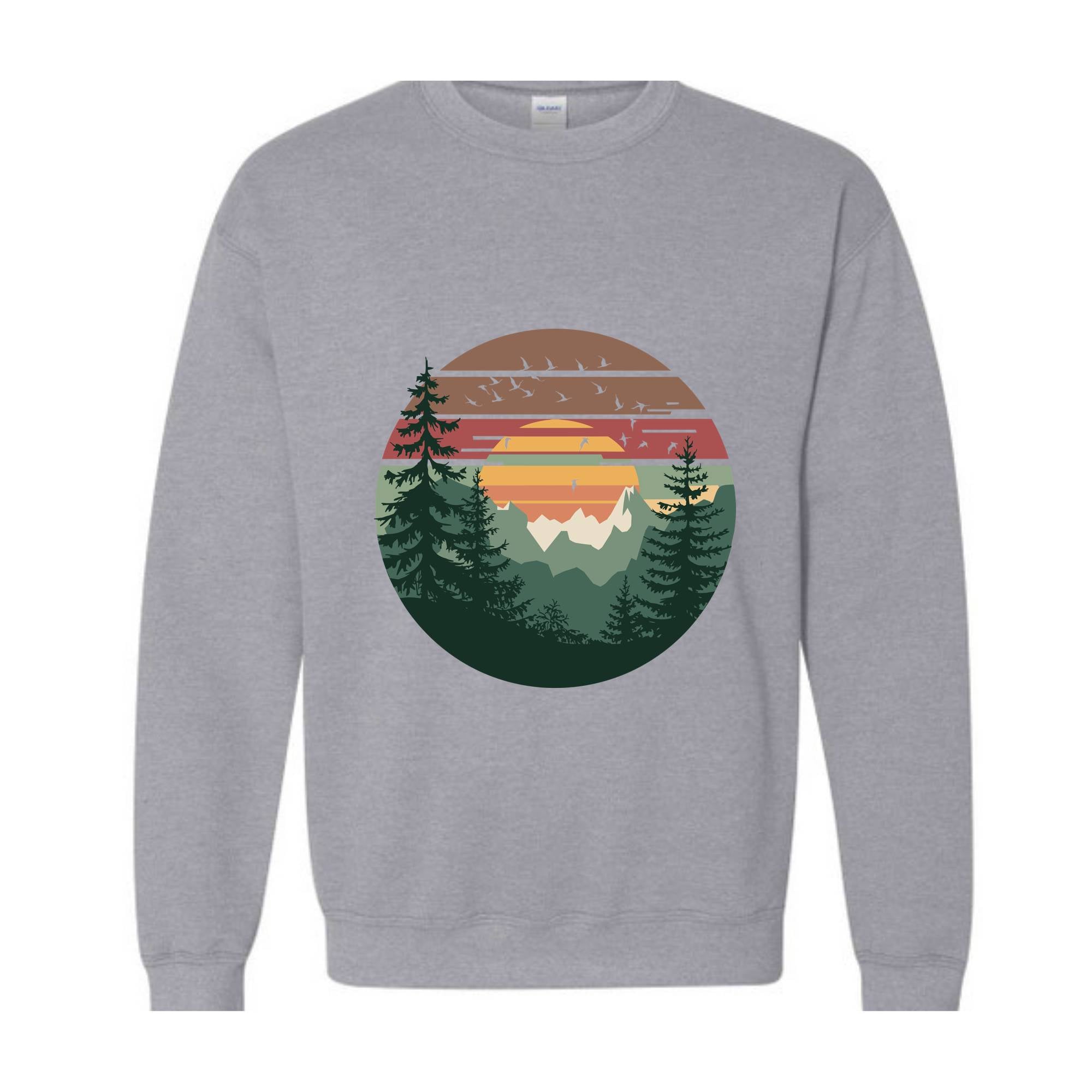 Pine Trees Sunset Sweatshirt, Adventure Hoodie, Nature Lover Gift, Camping Hoodie, Forest Hoodie, Retro Forest Hoodie, Nature Hoodie