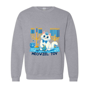 Meowzel Tov Sweatshirt, Festive Cat Mazel Tov Holiday Hanukkah Sweatshirt, Ugly Holiday Sweater, Holiday Cat Sweatshirt