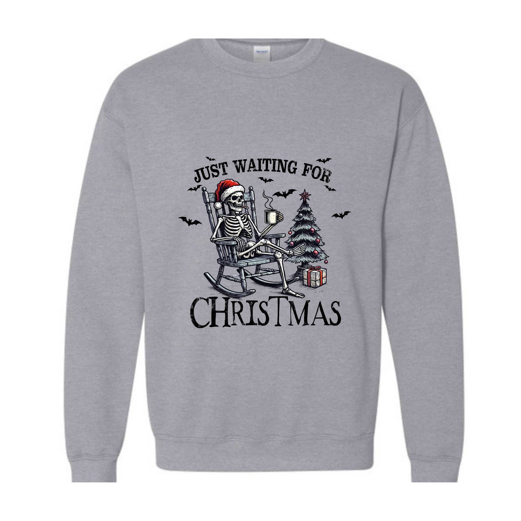 Just Waiting For Christmas Sweatshirt, Halloween Skeleton Sweater, Funny Halloween Crewneck, Skeleton Christmas Shirt, Spooky Season Shirt