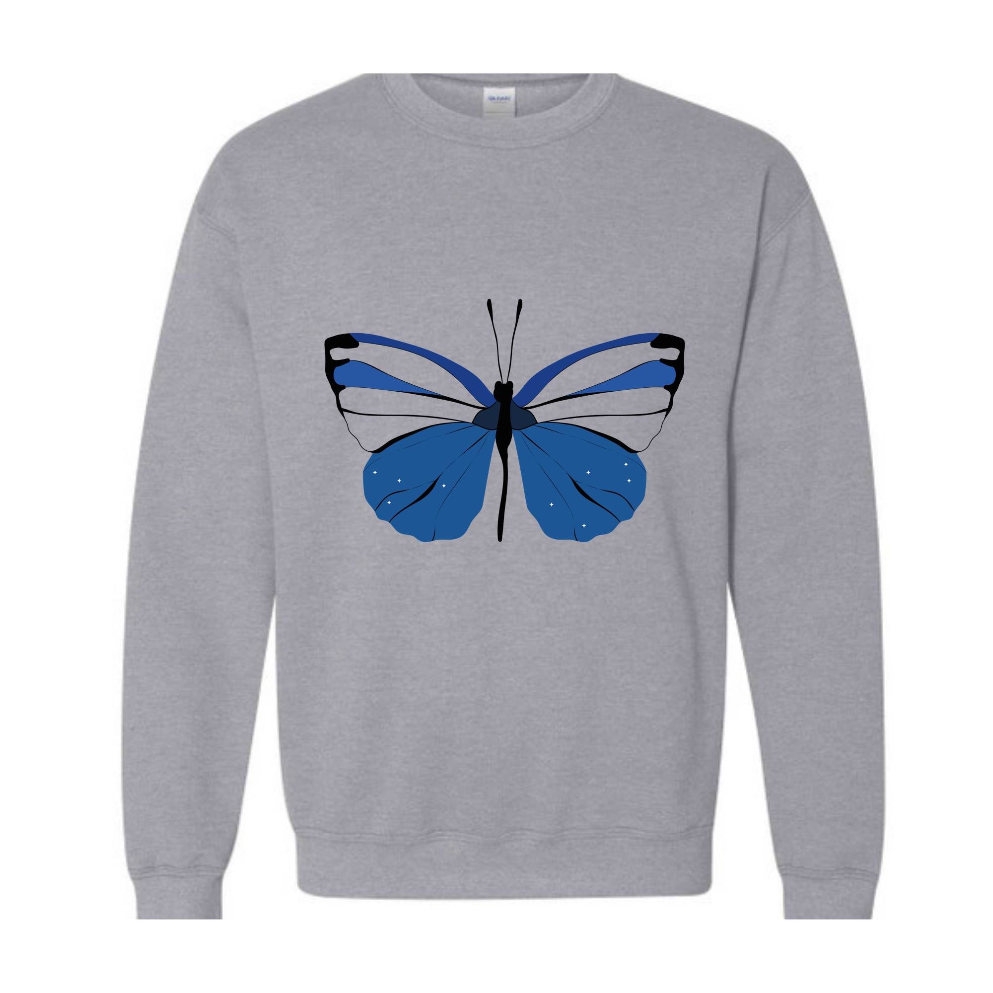 Blue Butterfly Sweatshirt, Butterfly Lover Sweatshirt, Butterfly Hoodie, Butterflies Sweater, Blue Lover Gift, Woman Butterfly Sweatshirt