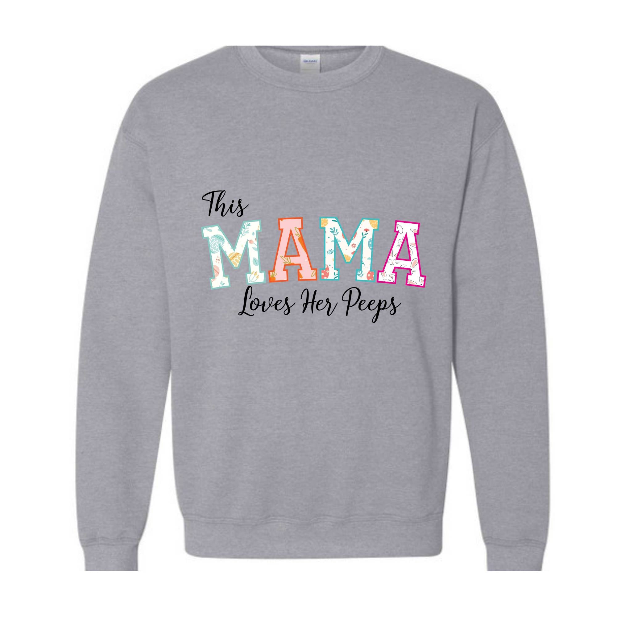 This Mama Loves Her Peeps Custom Easter Sweatshirt, Personalized Easter Peeps Writing on Sleeve Hoodie