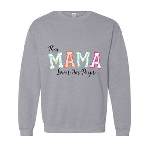 This Mama Loves Her Peeps Custom Easter Sweatshirt, Personalized Easter Peeps Writing on Sleeve Hoodie