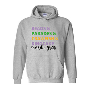 Beads Parades Crawfish Kingcake Mardi Grags Sweatshirt, Trendy Mardi Gras Carnival Hoodie, Funny Shenanigans Hoodie, Cute Parade Hoodie