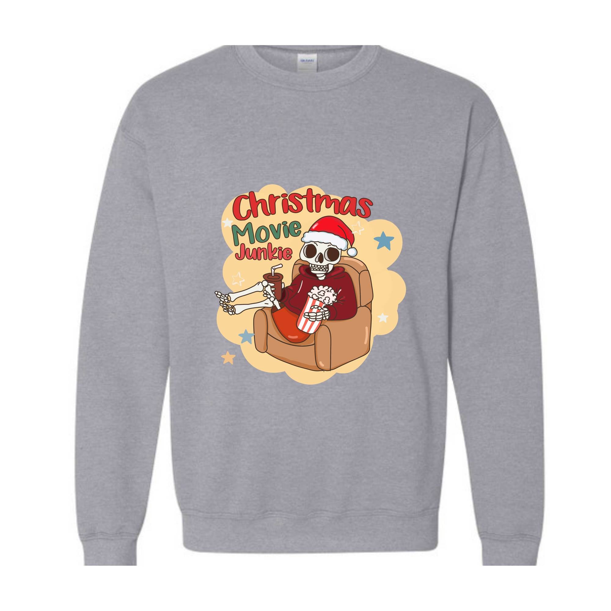 Christmas Movie Junkie Sweatshirt, Christmas Tree Sweatshirt, Christmas Movie Lover Cozy Sweatshirt, Womens Christmas Sweater