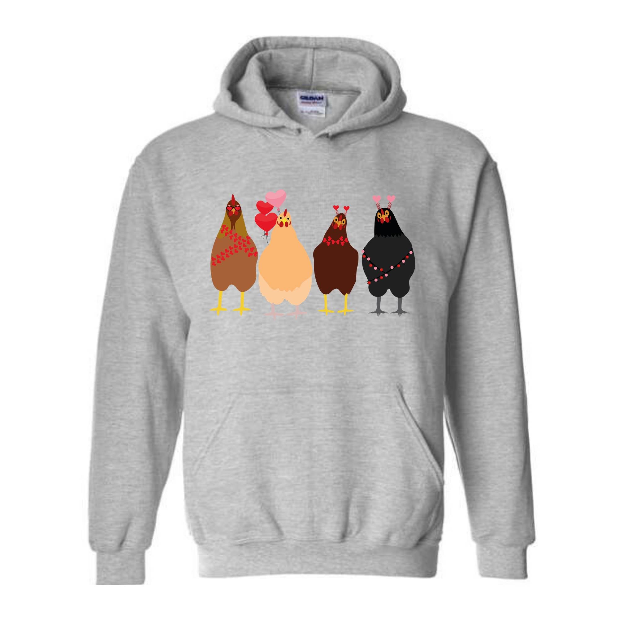 Сute Valentine Chickens Hoodie , Valentine Farm Animals Sweatshirt, Valentine day , Funny Valentine , Valentine Sweatshirt