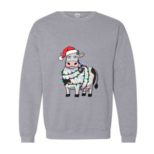 Christmas Cow Sweatshirt, Cow Lights Hoodie, Cow Sweatshirt, Cow Lover Hoodie, Christmas Hoodie, Highland Cow Hoodie, Farm Hoodie