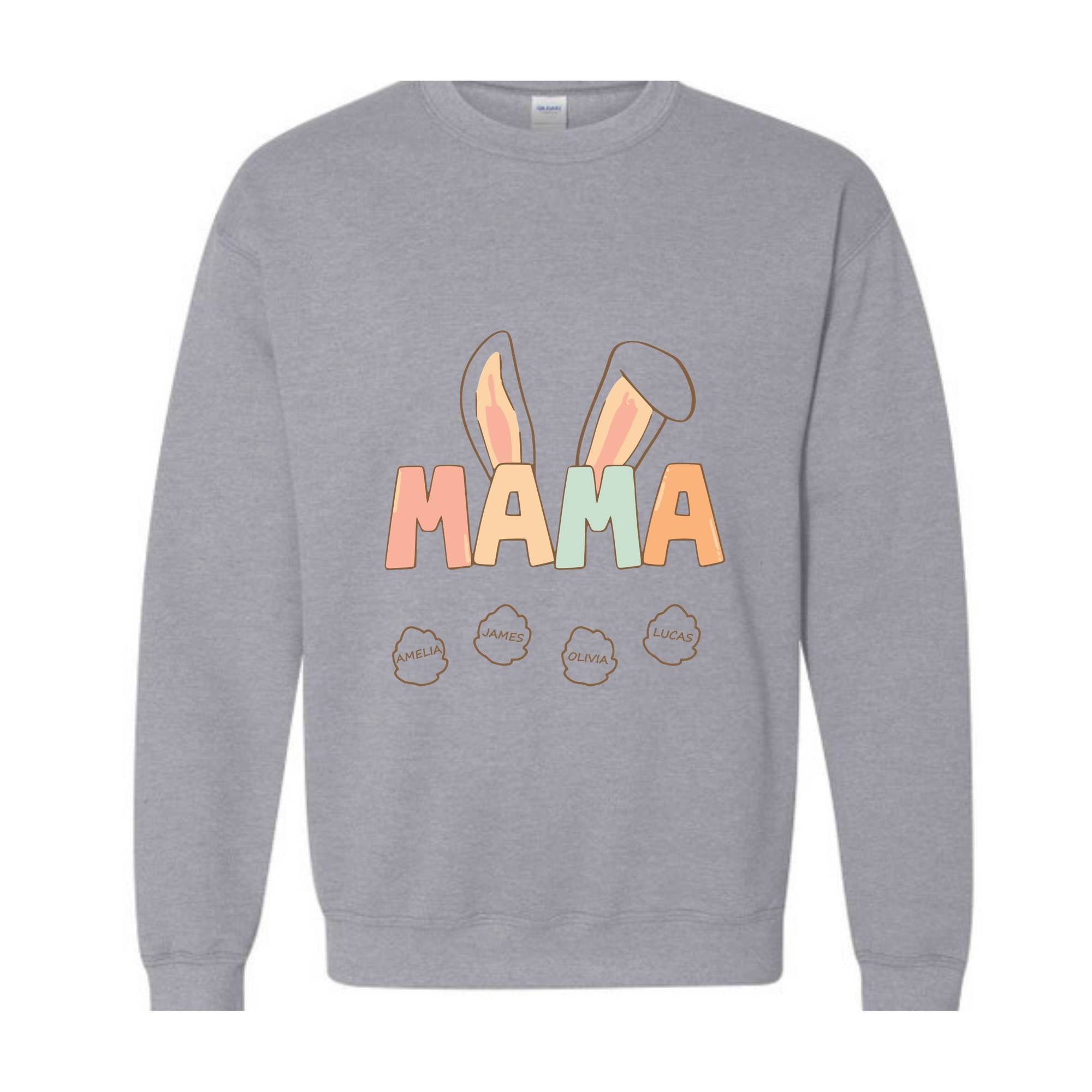 Custom Mama Easter Sweatshirt, Mama Sweatshirt With Kids Names, Happy Easter Sweater, Personalized Easter Day Sweater