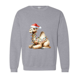 Camel Christmas Sweatshirt, Christmas Sweater, Camel Sweatshirt, Camel Lover Gifts, Camel Christmas Lights Hoodie, Camel Sweatshirt