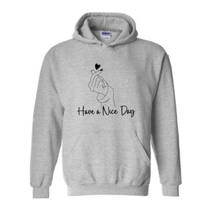 Korean Heart Sweater, Heart with hand Sweater, Positive Phrase Sweater, Have a Nice Day Sweatshirt, Love Sweater. Love Day Sweater