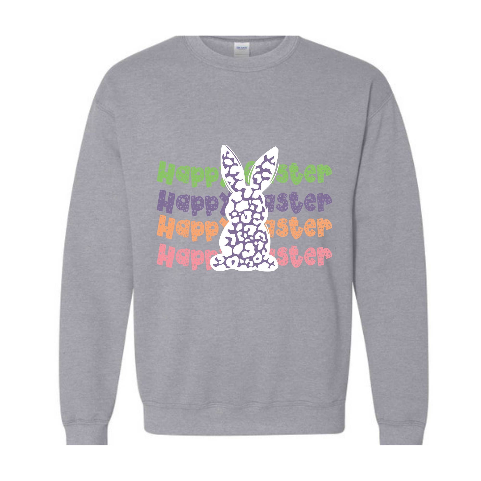 Happy Easter Leopard Print Bunny Sweatshirt, Easter Bunny Hoodie, Cute Bunny Cheetah Print Sweater, Easter Hoodie