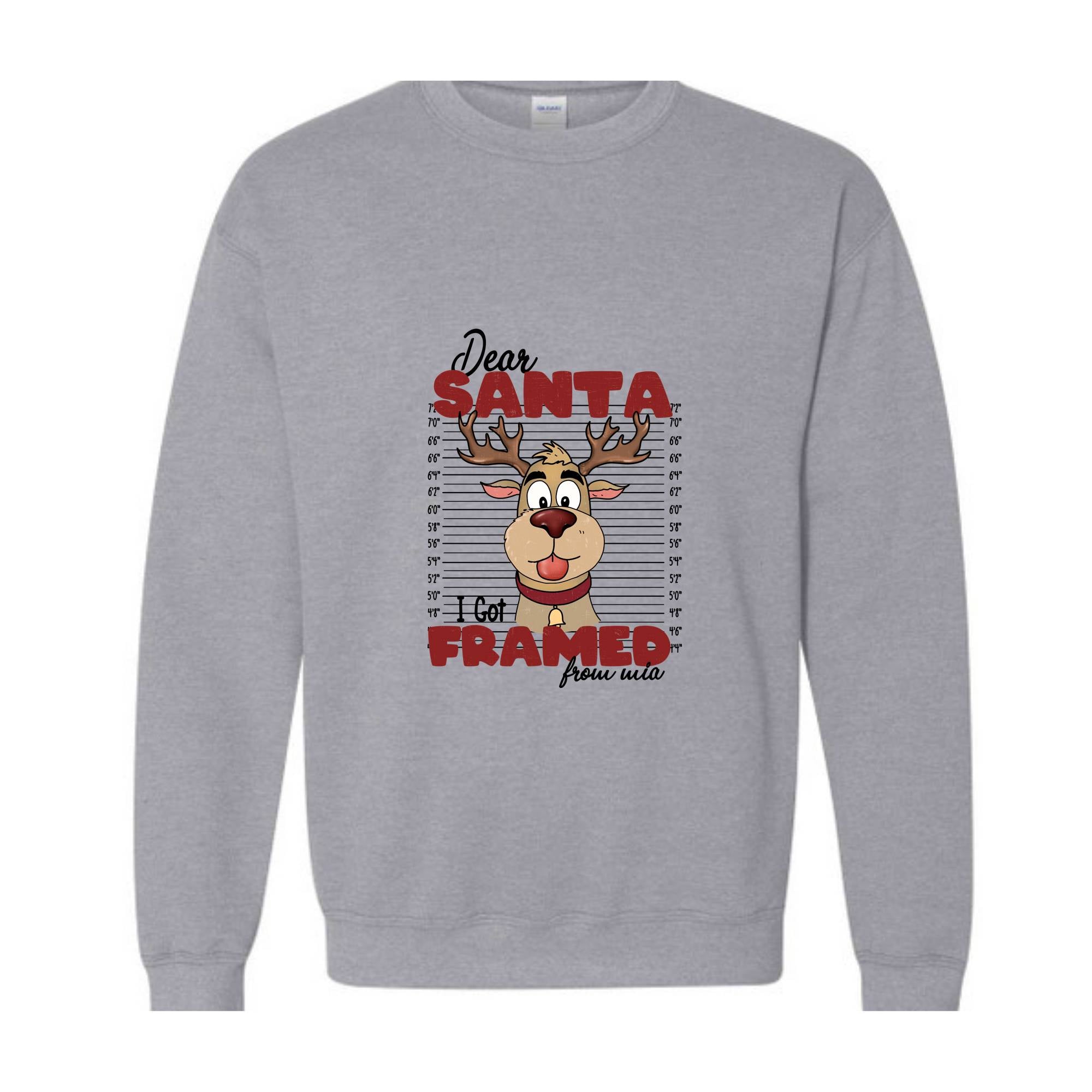 Dear Santa I Got Framed From Wia Sweatshirt, Christmas Sweatshirt, Christmas Gifts, Santa Deer Sweatshirt, Christmas Mugshot