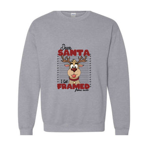 Dear Santa I Got Framed From Wia Sweatshirt, Christmas Sweatshirt, Christmas Gifts, Santa Deer Sweatshirt, Christmas Mugshot