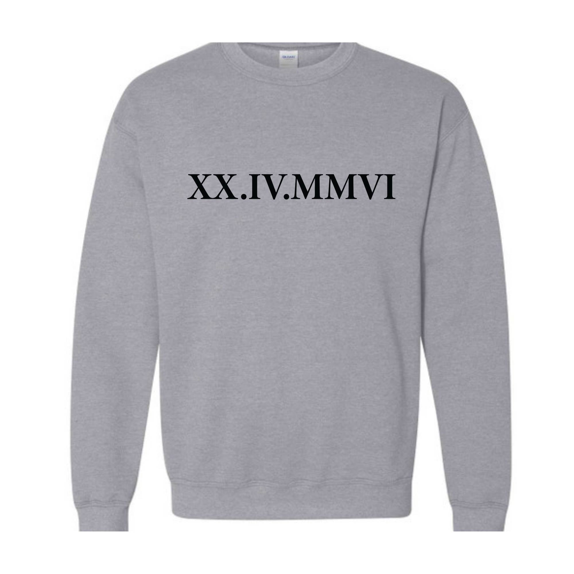 Roman Numeral Custom Sweatshirt, Custom Anniversary Date Couple Sweatshirt, Custom Initials With Heart Sleeve Sweatshirt