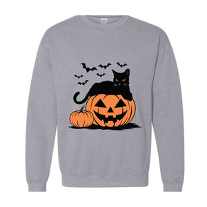 Pumpkin Sweatshirt, Black Cat Halloween Sweatshirt, Retro Halloween Hoodie, Halloween Sweatshirt, Vintage Black Cat Sweatshirt