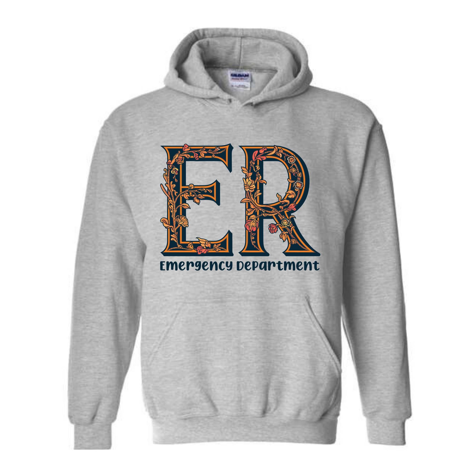 Floral Emergency Department Sweatshirt, ER Nurse Hoodie, ER Nurse Gift, ER Department Sweater, Emergency Room Tee, Cute Mom Hoodie