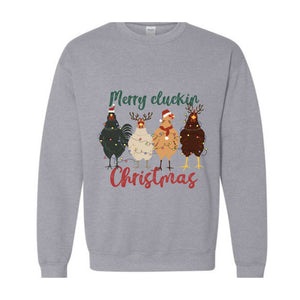 Merry Cluckin Christmas Sweatshirt, Chicken Christmas Sweatshirt, Christmas Farm Animals Sweatshirt, Christmas Sweatshirt, Xmas Sweatshirt