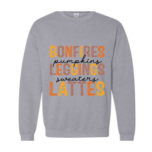 Bonfires Pumpkins Leggings Sweaters Lattes Sweatshirt, Thanksgiving Sweatshirt, Fall Autumn Sweater, Thanksgiving Gifts