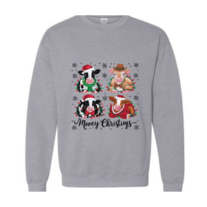 Mooey Christmas Cow Sweatshirt, Cow Lover Gift, Funny Christmas Shirt, Holiday Sweater, Farm Christmas Shirt, Animal Lovers Sweatshirt