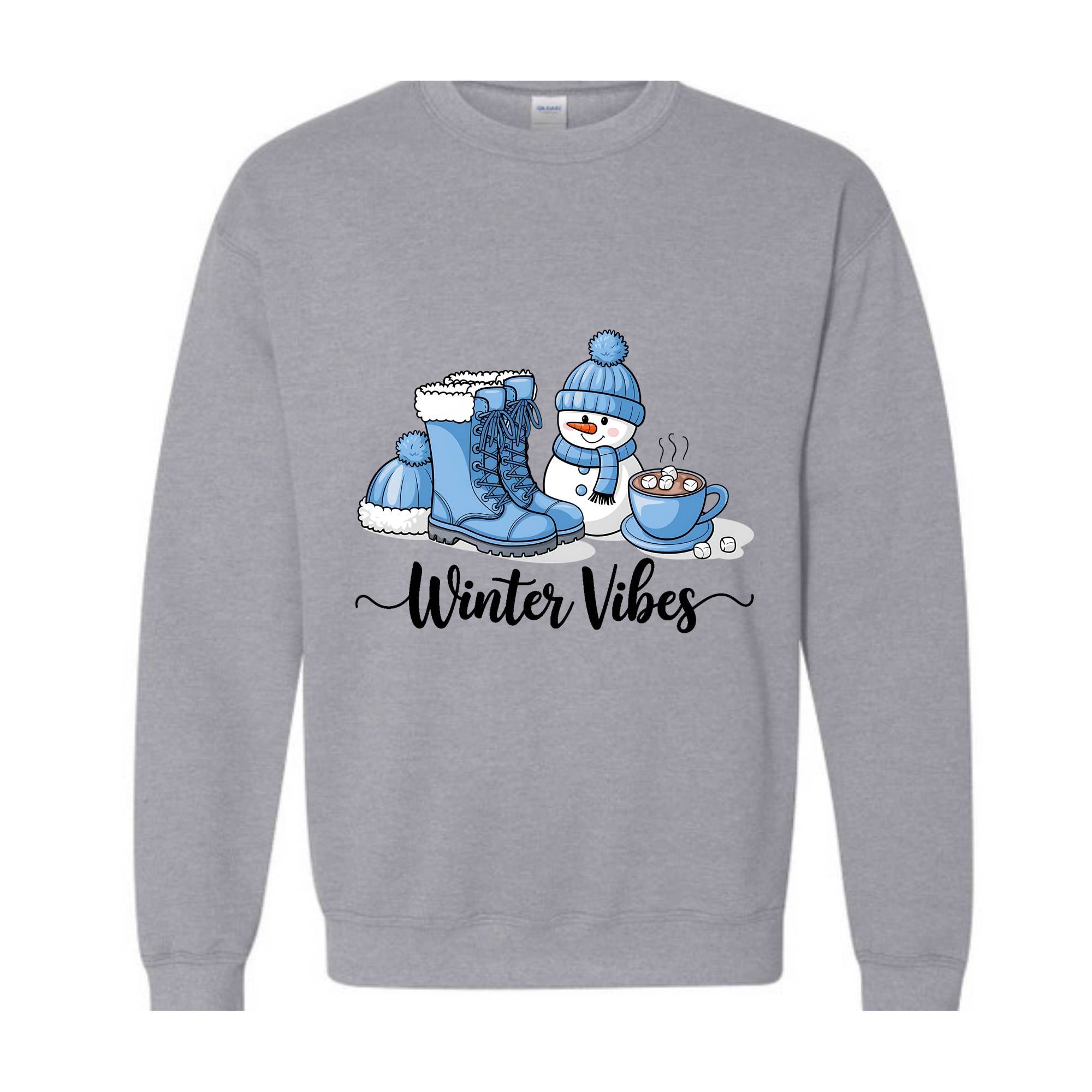 Winter Vibes Sweatshirt, Cute Winter Sweater, Holiday Sweatshirt, Winter Clothing, Coffee Lover Gift, Cute Snow Sweatshirt