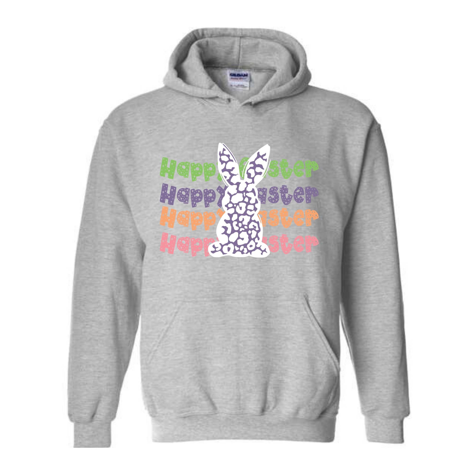 Happy Easter Leopard Print Bunny Hoodie, Easter Bunny Hoodie, Cute Bunny Cheetah Print Sweater, Easter Hoodie