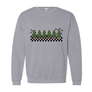 Christmas Tree Sweatshirt, Checkered Trees Sweat, Santa Christmas Tee