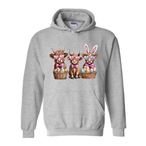 Cow Easter Hoodie, Easter Heifer Easter Sweatshirt, Easter Farm Animal Tee, Easter Day Gift, Highland Cow Crewneck, Easter Cute Cow Shirt