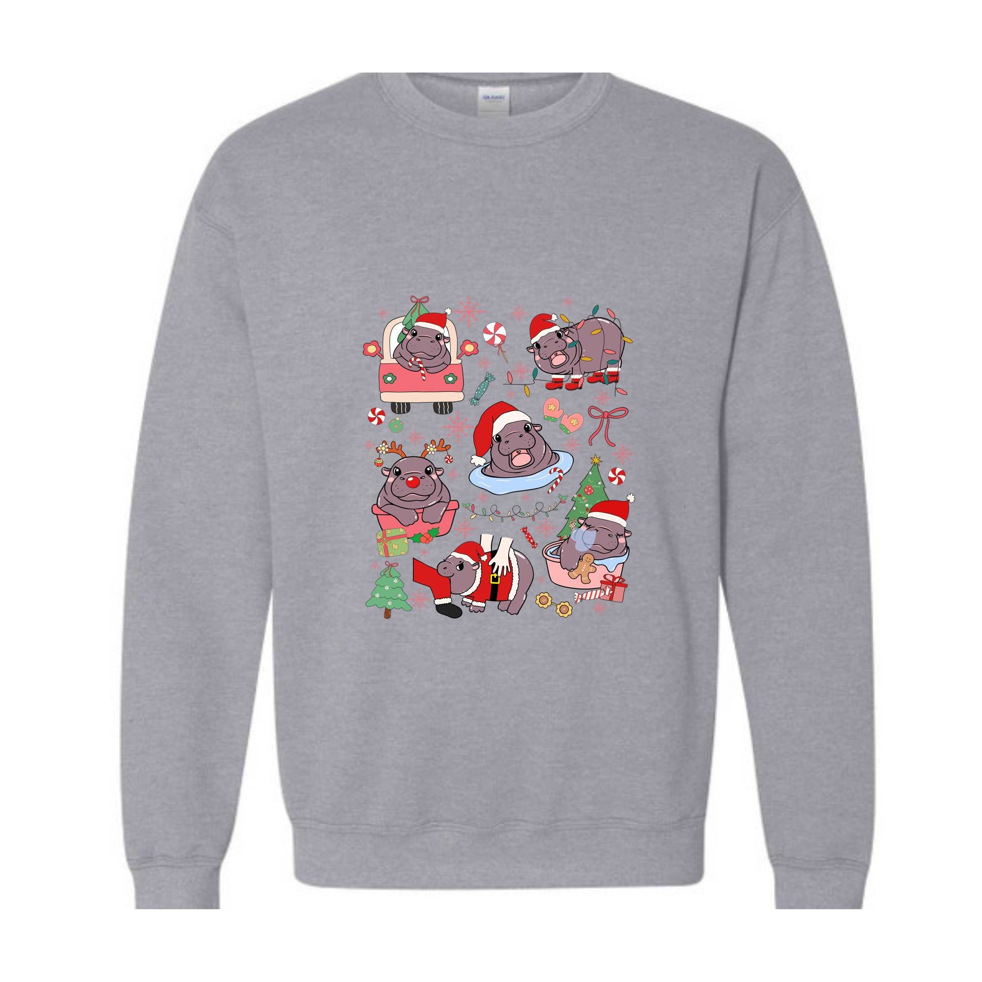 Christmas Coquette Moo Deng Sweatshirt, Coquette Bows Sweater, Moo Deng And Christmas Tree Sweatshirt, Festive Holiday Sweatshirt