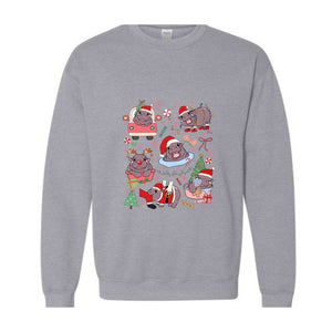 Christmas Coquette Moo Deng Sweatshirt, Coquette Bows Sweater, Moo Deng And Christmas Tree Sweatshirt, Festive Holiday Sweatshirt