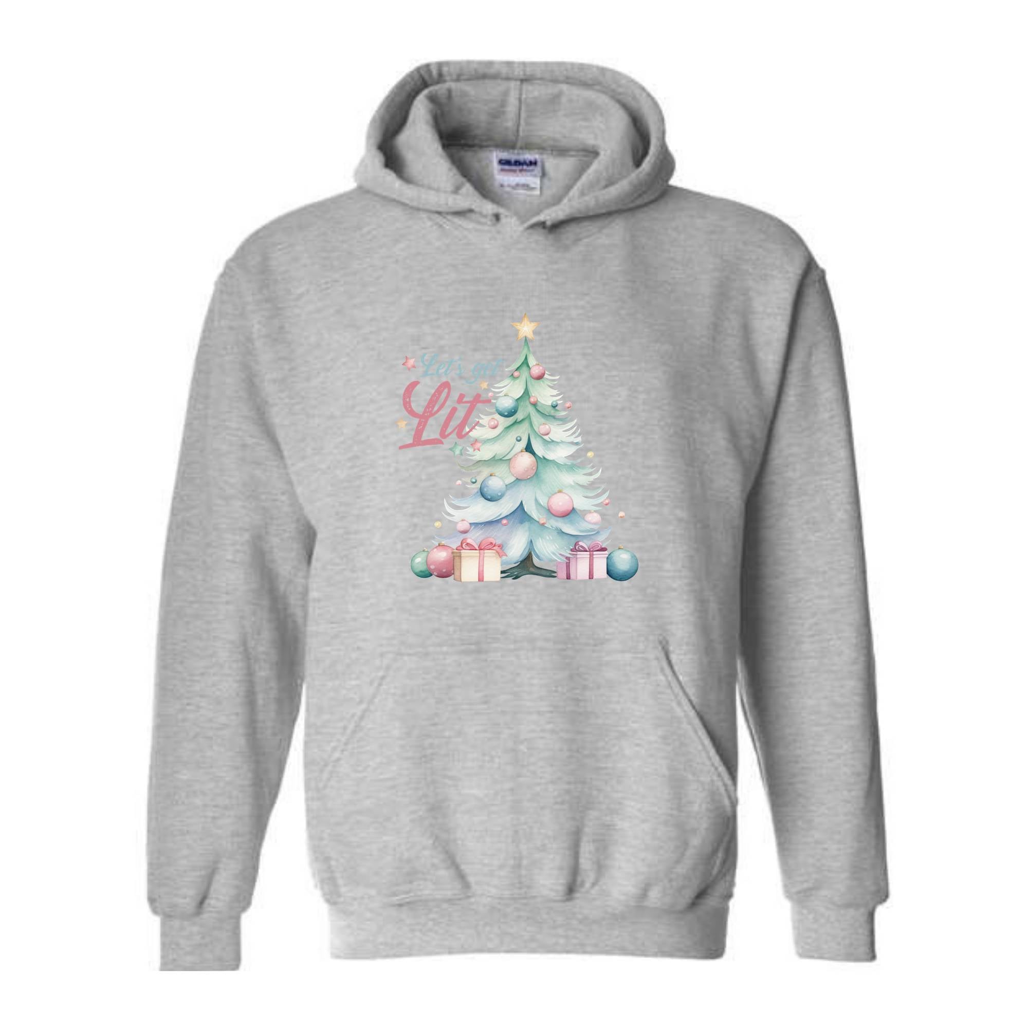 Let's Get Lit Hoodie, Cute Christmas Hoodie, Christmas Tree Hoodie, Christmas Gift, Holiday Hoodie, Xmas Gift, Women Christmas