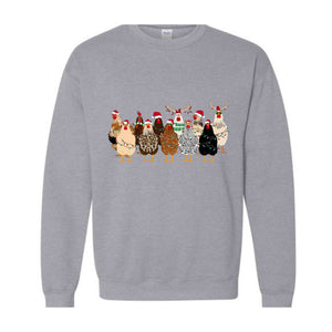 Сute Christmas Chickens Sweatshirt, Christmas Farm Animals Sweat, Chicken Sweater, Christmas Holiday Gifts