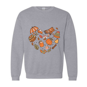 Fall Autumn Doodle Heart Sweatshirt, Pumpkin Heart Sweatshirt, Fall Lover Gift, Cute Pumpkin Sweater, Thanksgiving Sweatshirt