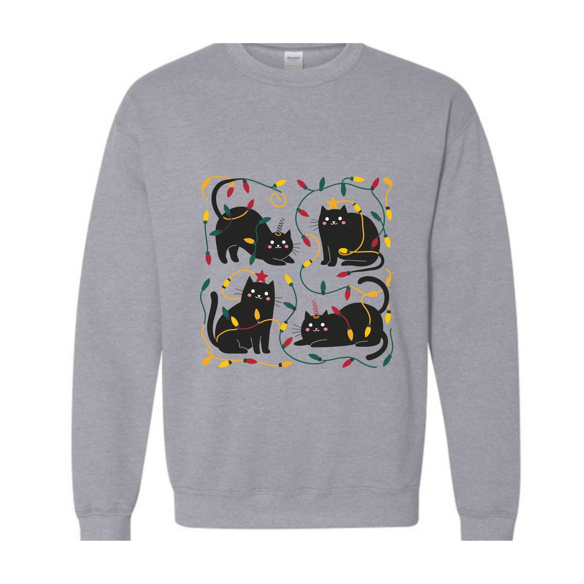 Funny Christmas Cats with Christmas Light Sweatshirt, Meowy Christmas Sweater, Cute Christmas Cat