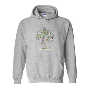 Christmas Palm Tree Hoodie, Tropical Christmas Hoodie, Aloha Christmas Sweater, Holiday Beach Hoodie