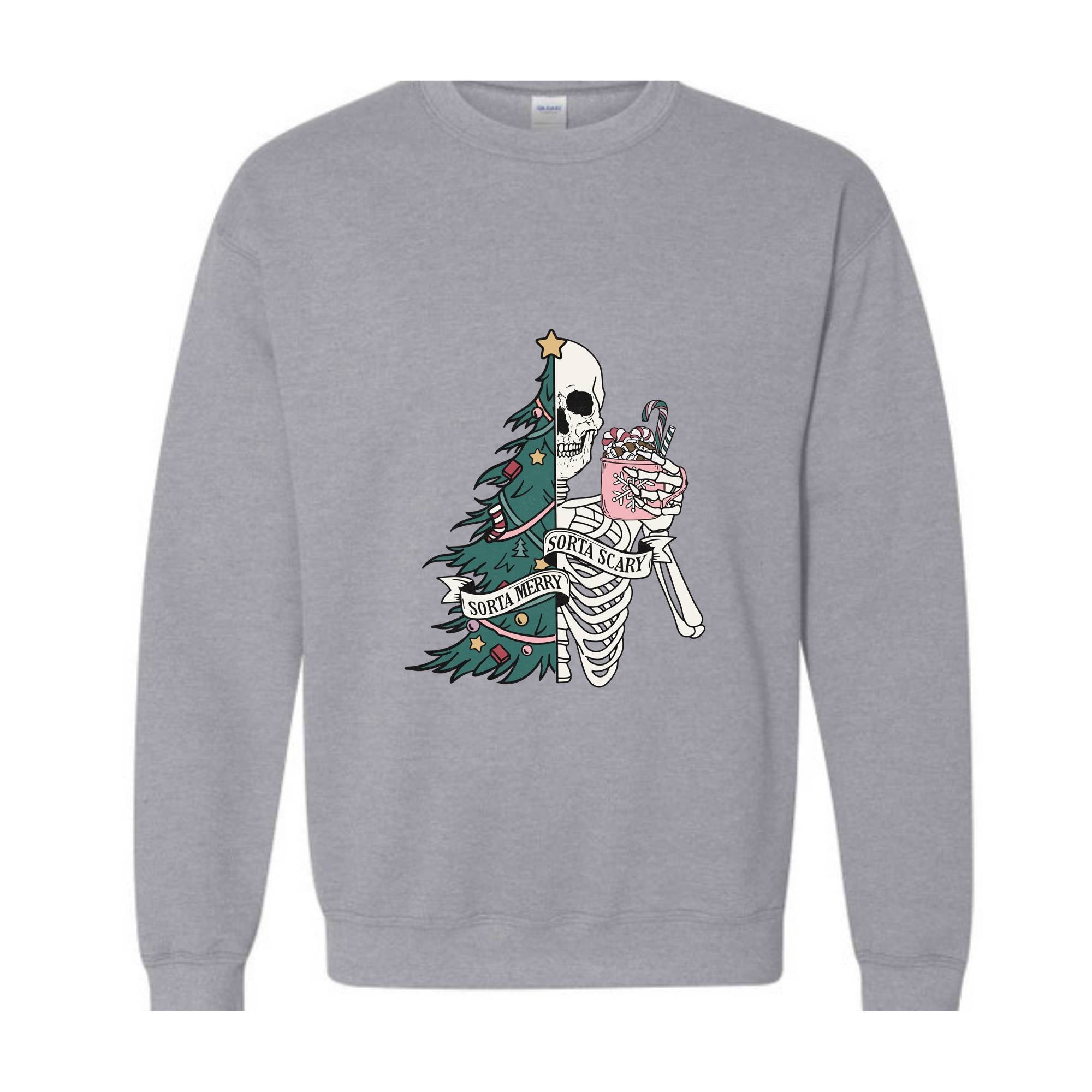 Sorta Merry Sorta Scary Sweatshirt, Christmas Skeleton Sweatshirt, Christmas Sweatshirt, Christmas Gifts, Christmas Tree Sweater