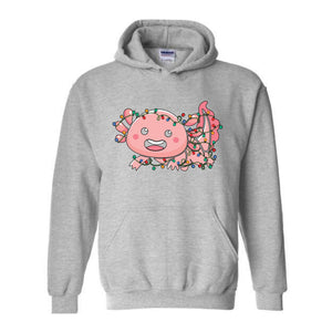 Cute Axolotl Christmas Lights Sweatshirt, Axolotl Lover Sweater, Santa Axolotl Sweatshirt, Axolotl Holiday Sweatshirt