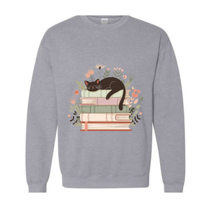 Book And Cat Sweatshirt, Book Lover Gift, Cat Lover Hoodie, Cat Owner Hoodie, Nature Lover Hoodie, Book Hoodie, Animal Lover Hoodie