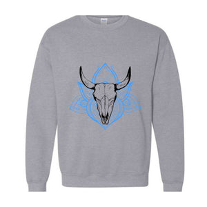 Boho Bull Skull Sweatshirt, Women's Country Sweatshirt, Wallen Sweatshirt, Cowboy Rodeo Sweater, Cowgirl Sweatshirt