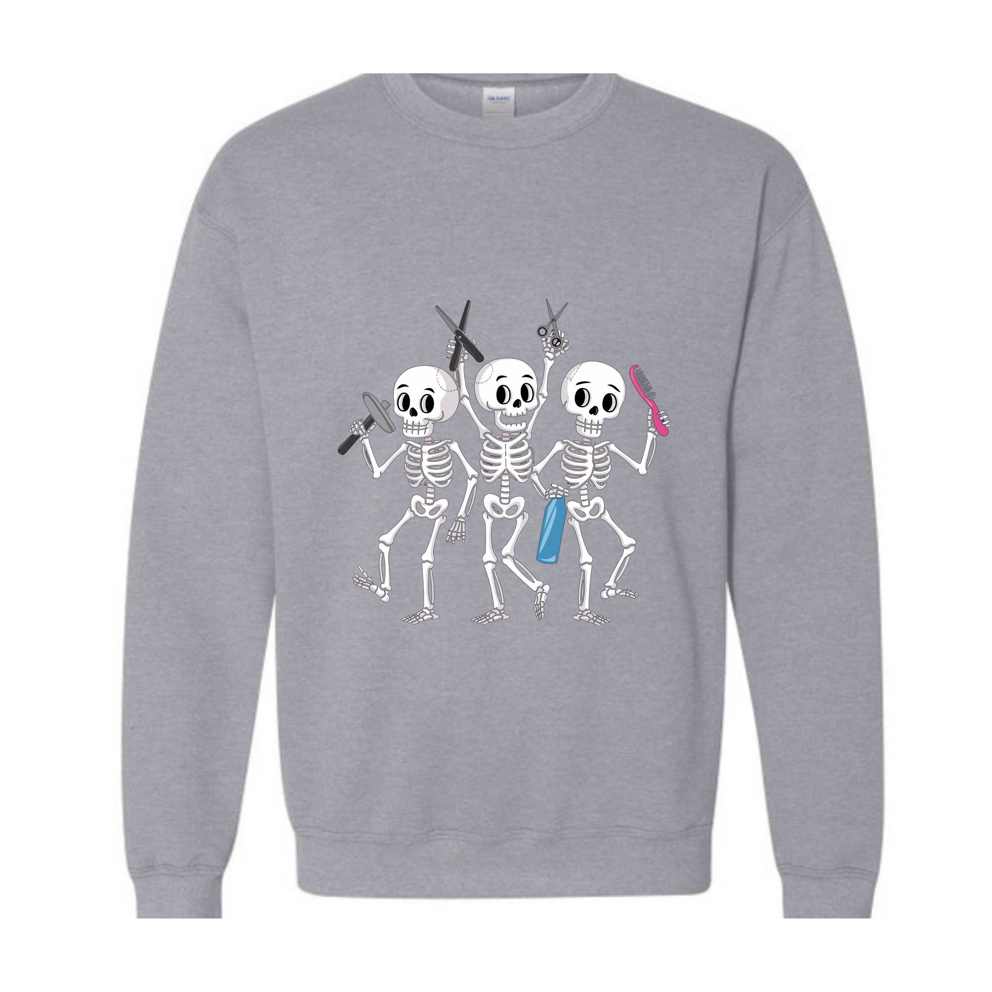 Hairstylist Skeleton Sweatshirt, Spooky Hair Salon , Cosmetology School Student Tee, Hairdresser