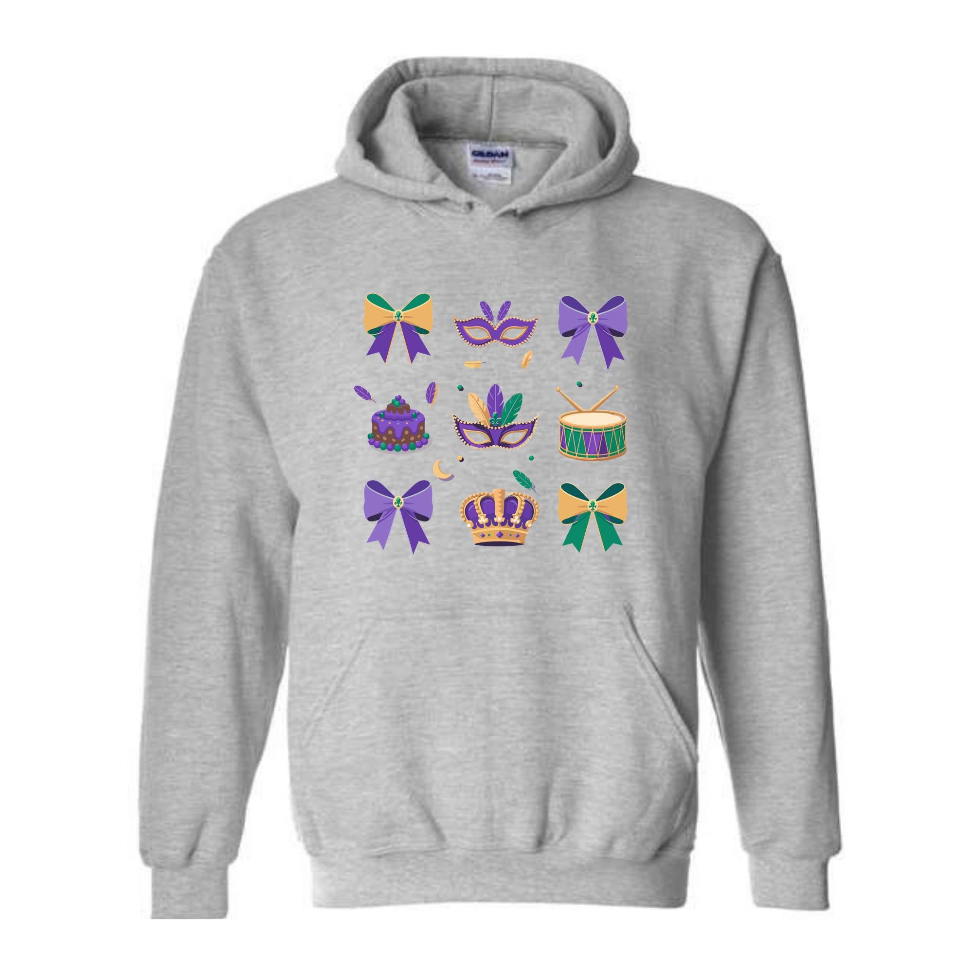 Mardi Gras Coquette Sweatshirt, Mardi Gras Hoodie, Mardi Beads Hoodie, Louisiana Festival Hoodie, New Orleans Carnival Bow Sweatshirt