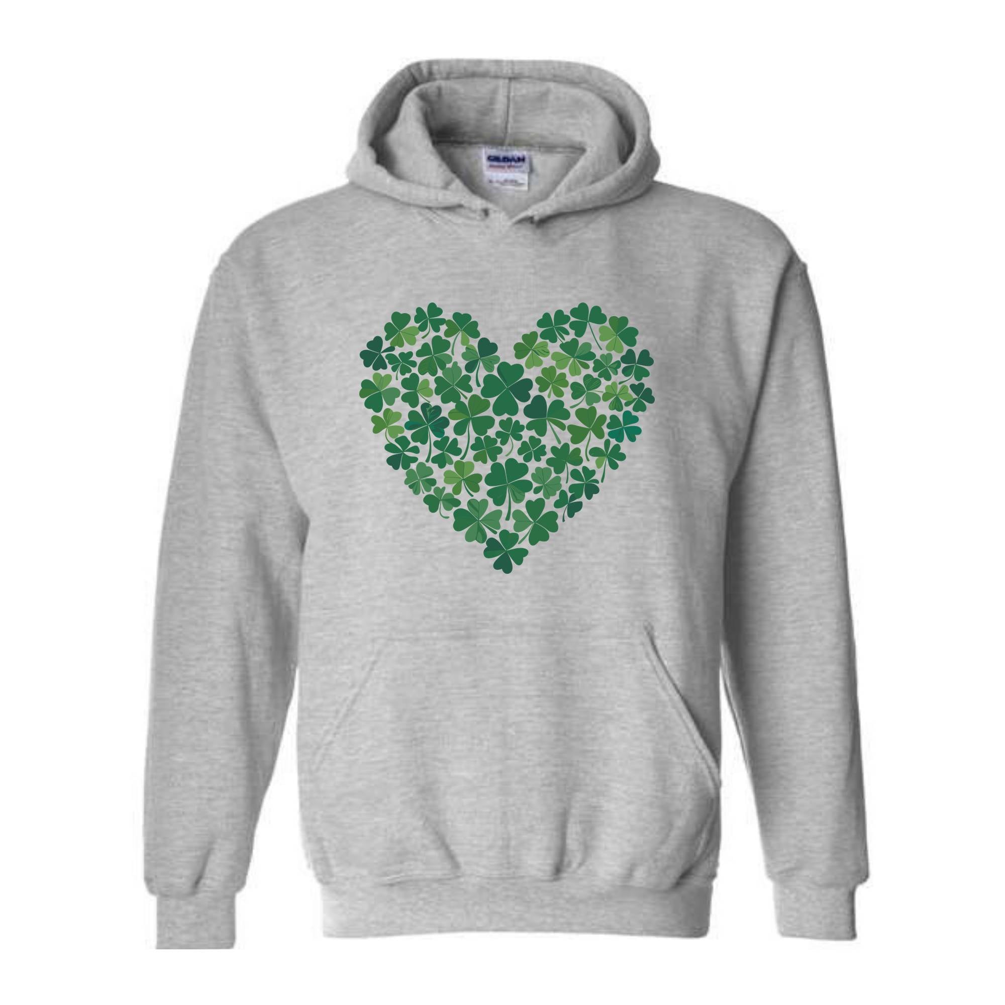 St. Patrick's Heart Sweatshirt, Shamrock Heart Hoodie, Lucky Shamrock Hoodie, Saint Patrick's Gift, Lucky Four Leaf Hoodie, Clover Hoodie