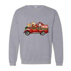 Farm Animals Christmas Truck Sweatshirt, Gifts For Farm Animal Lovers, Truck Xmas Lights Sweat, Farmer Christmas Outfit