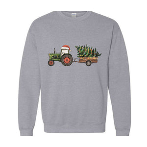 Tractor Christmas Tree Sweatshirt, Christmas Light Hoodie, Farmer Christmas Hoodie, Country Christmas Hoodie, Tractor Tree Hoodie