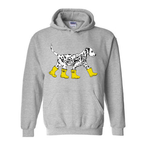 Dog in Boots Sweatshirt, Cute Dalmation Dog Hoodie, Dog Lover Hoodie, Winter Dog Sweater, Dalmation Dog Hoodie, Dog Lover Hoodie