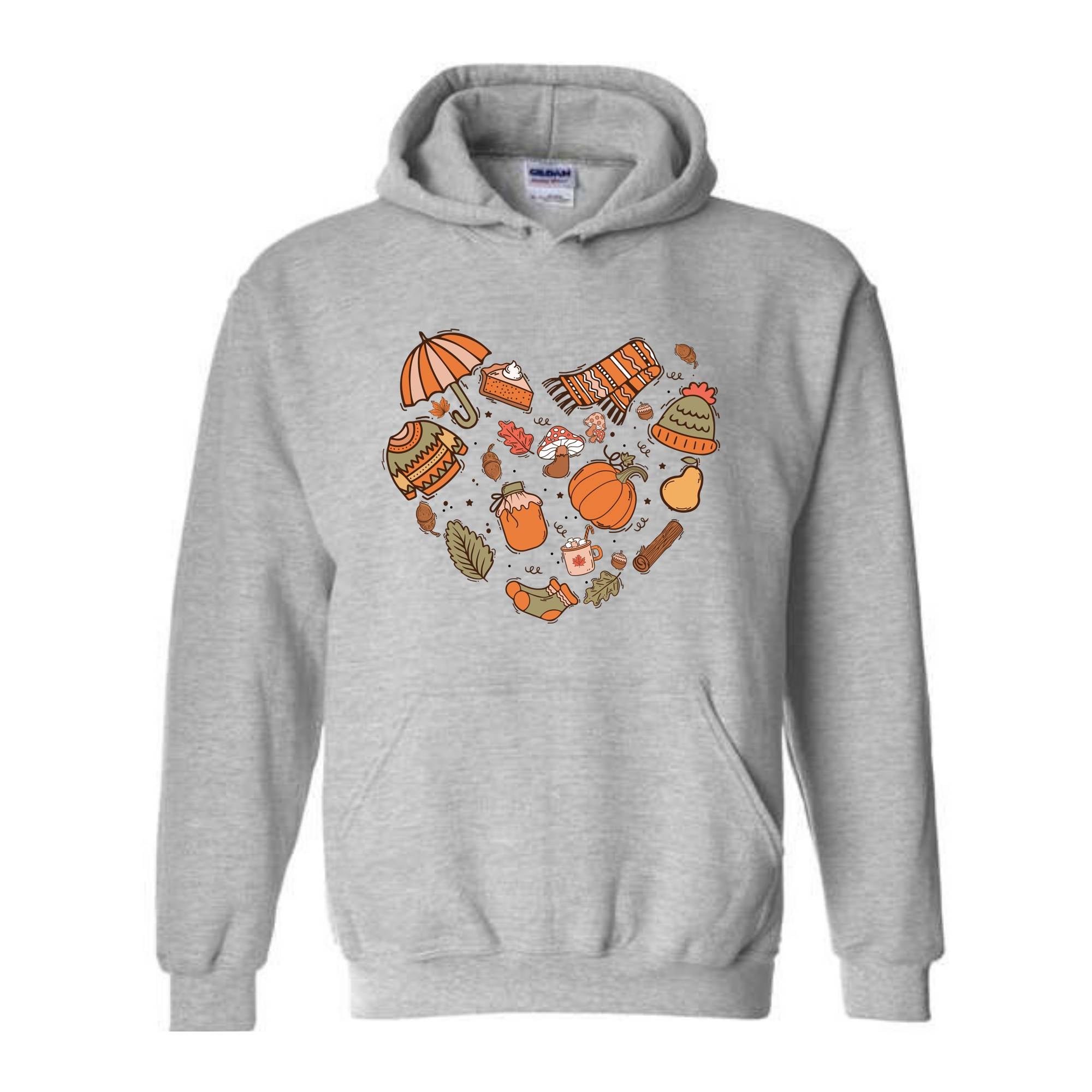 Fall Autumn Doodle Heart Sweatshirt, Pumpkin Heart Sweatshirt, Fall Lover Gift, Cute Pumpkin Sweater, Thanksgiving Sweatshirt