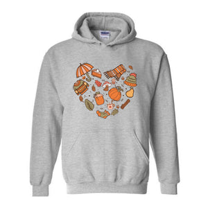 Fall Autumn Doodle Heart Sweatshirt, Pumpkin Heart Sweatshirt, Fall Lover Gift, Cute Pumpkin Sweater, Thanksgiving Sweatshirt