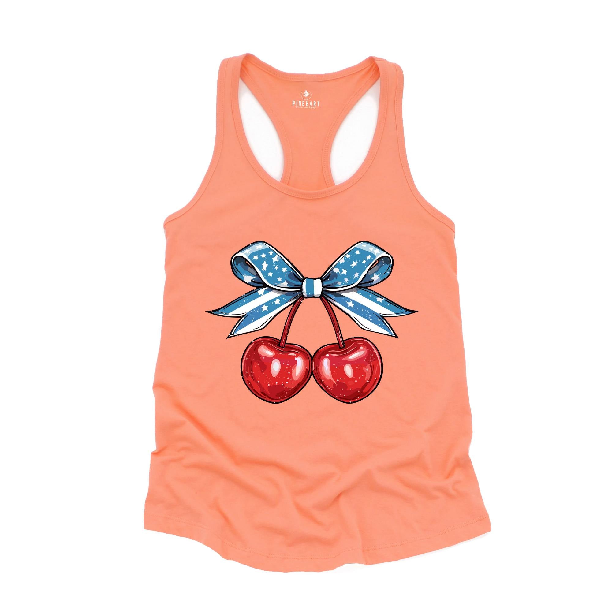 4th of July Coquette Cherry Tank, Cherry Bow Top, 4th Of July Shirt, Cherry Coquette Tee, American Flag Bow Tee, Cherry Lover Gift