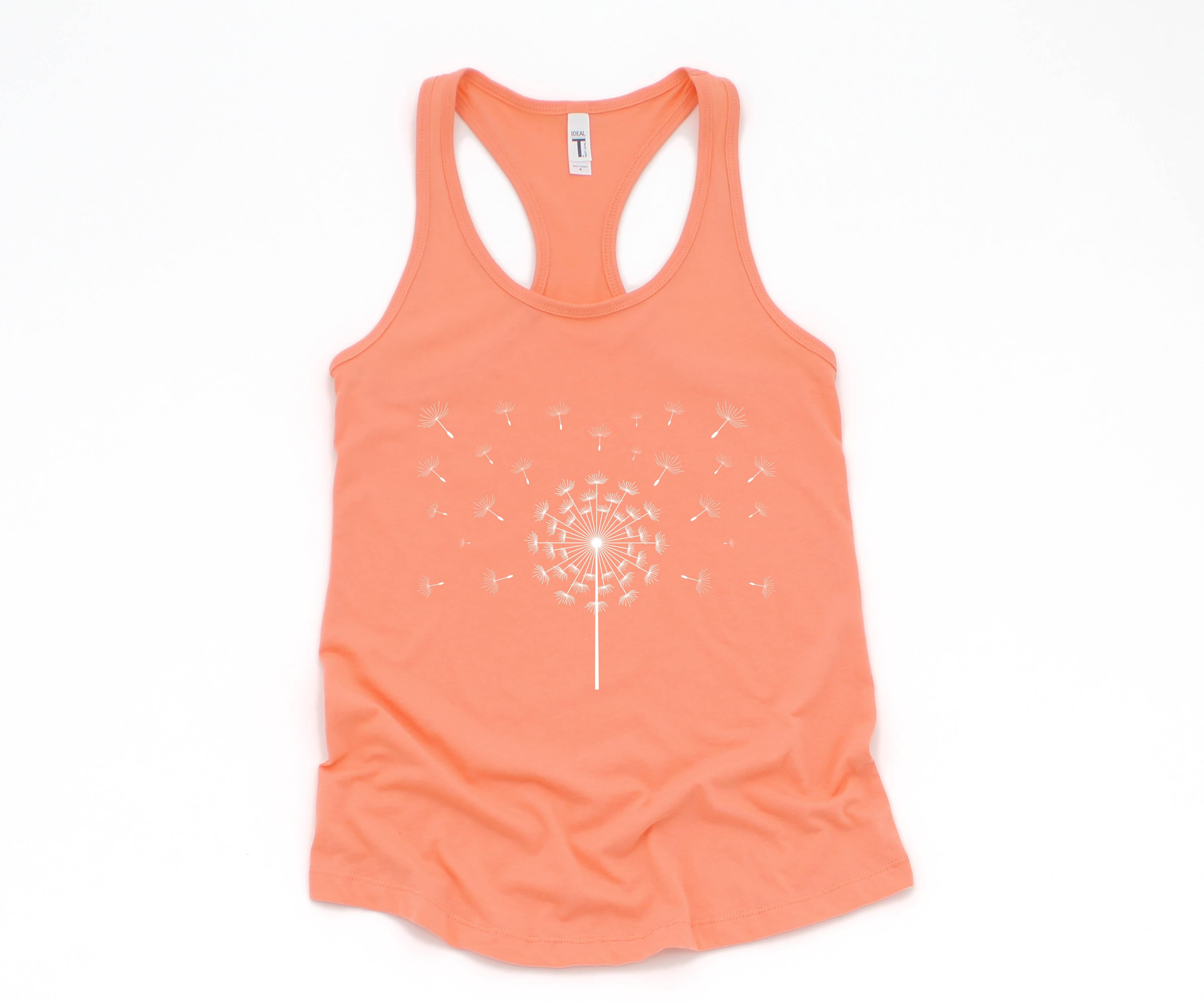 37500-Dandelion Tank Top, Flower Tank Top, Floral Tank Top, Summer Tank Top, Nature Tank Top, Yoga Dandelion Tank Top, Scattered Dandelion Top