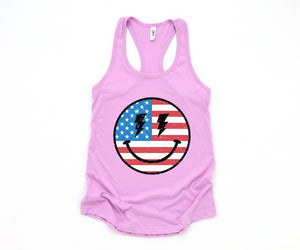 USA Smiley Face Tank Top, Usa Shirt, July 4th Tank, Women's 4th Of July Tank Top, Patriotic Tank Top, America Gifts